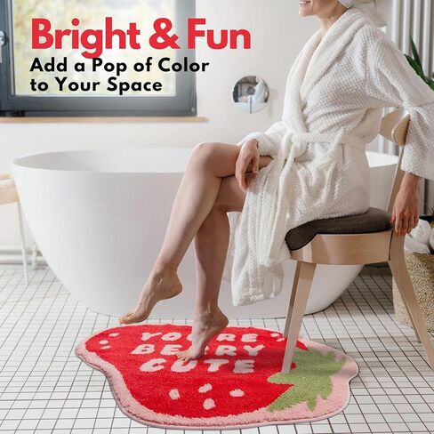 Extra Large Bath Bites Strawberry Bath Mat 35"x41" - You're Berry Cute, Fun Bath Mat, Large Area Rug, Aesthetic Bathroom Rugs for bathroom decor or home decor, cute bathroom mat non slip washable rug in Saudi Arabia