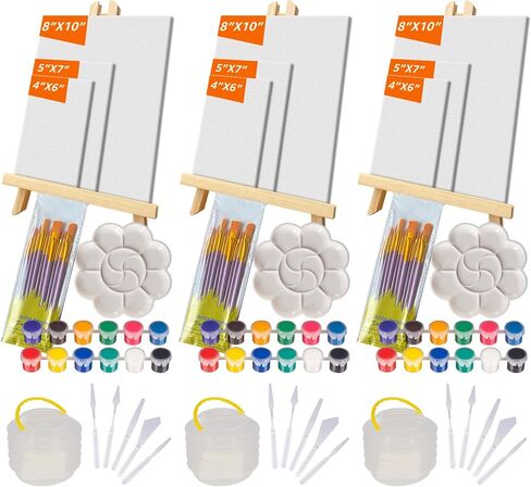 مجموعة طلاء أكريليك من Nian Feng مع حامل خشبي على سطح الطاولة، مجموعة لوازم الرسم الفني مع 12 لونًا من الطلاء، ولوحات قماشية، وفرش، وغسالة فرش الطلاء، ولوحة الألوان، ومكشطة طلاء للأطفال والكبار. in Kuwait