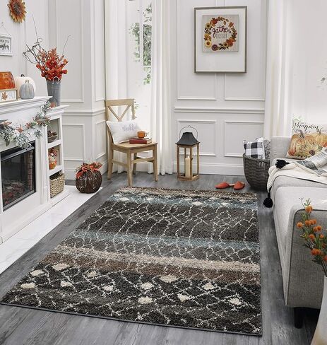 سجادة Mohawk Home Huxley Adobe Abstract Shag Area، 5'x8'، بني/بيج in Kuwait