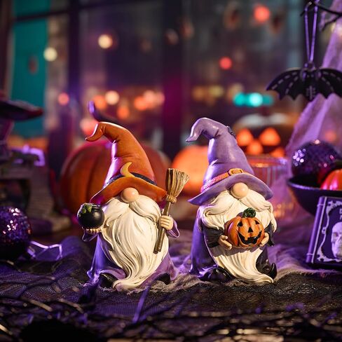 Valery Madelyn Halloween Rustic Gnomes Decorations Indoor for Home, Set of 2 Resin Cute Garden Statues for Outdoor Decor, 6.3inch Elf Dwarf Halloween Figurines Gifts for Table Centerpiece Party Decor in Saudi Arabia
