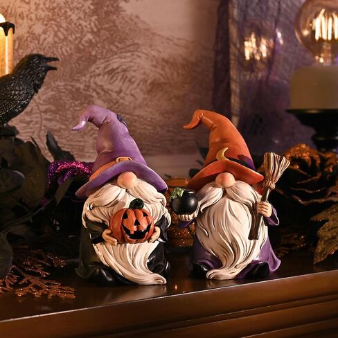 Valery Madelyn Halloween Rustic Gnomes Decorations Indoor for Home, Set of 2 Resin Cute Garden Statues for Outdoor Decor, 6.3inch Elf Dwarf Halloween Figurines Gifts for Table Centerpiece Party Decor in Saudi Arabia