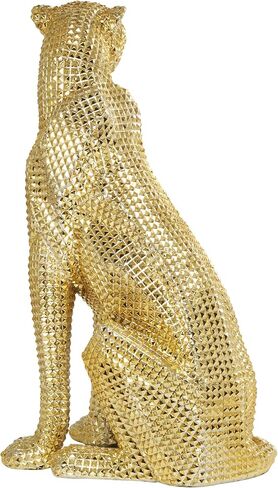 Deco 79 Resin Leopard Decorative Sculpture Sitting Home Decor Statue with Diamond Facet Texture, Accent Figurine 9" x 13" x 21", Gold in Saudi Arabia