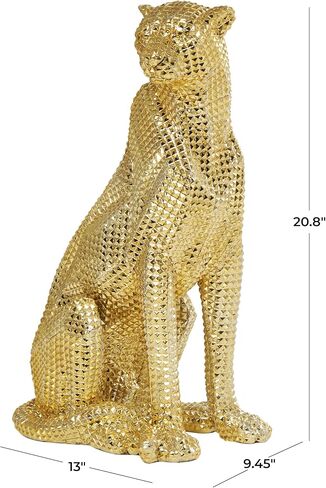 Deco 79 Resin Leopard Decorative Sculpture Sitting Home Decor Statue with Diamond Facet Texture, Accent Figurine 9" x 13" x 21", Gold in Saudi Arabia