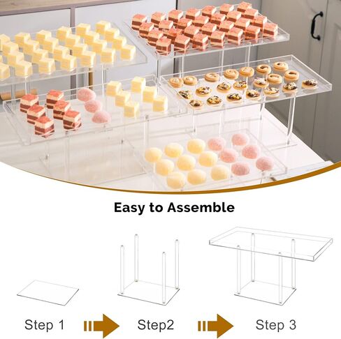 3 Pack Dessert Table Display Set, Clear Acrylic Dessert Stands Buffet Risers for Cupcakes Dessert Pastry Food Treat Tier Cookie Dessert Platter Serving Trays Stand for Wedding Birthday Party in Saudi Arabia