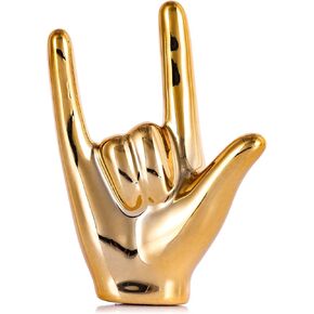 XMGZQ Gold Hand Gesture Statue,Mini Funky Home Decor Accent Finger Sculpture,Mini I Love You Hand Sculpture Ornament Sign Language, for Countertop,Dining Table,Bookshelf,Aesthetic,Book Decoration