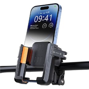 Bike Phone Holder, 【Ultra-Stable】 Motorcycle Phone Mount, Upgrade Bicycle Scooter Phone Mount Handlebar Cell Phone Clamp Cradle Clip for iPhone 15 Pro Max/Plus, Samsung Phone 4.7''-7'' All