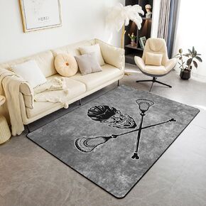 Lacrosse Game Rugs 5x6'6'' Non Slip Decorative Carpet Sports Theme Ice Hockey Area Rug Bed Accent Rug Gray Retro Simple Style Mats for Kitchen Bedroom