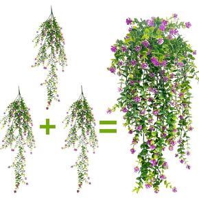 3 Pcs Artificial Hanging Flowers for Outdoors Fake Hanging Plants Faux Plants Outdoor Fake Hanging Flowers Artificial Flower Vines Fake Flowers for Wall Home Garden Patio Cemetery Decoration, White