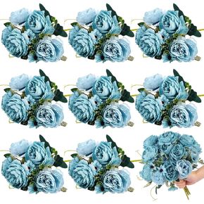8 Pack Artificial Peony Silk Flowers Fake Peonies Vintage Wedding Bouquets Faux Flowers for Bride Wedding Home Birthday Arrangement Table Decoration (Orange)