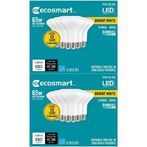 تقنية LED EcoSmart 65 وات مكافئة BR30 لمبة إضاءة LED قابلة للتعتيم باللون الأبيض الساطع (12 قطعة)، 12 قطعة (عبوة من 1)