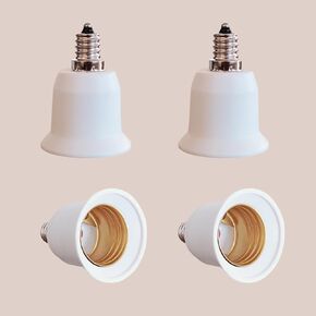 JX-970E E12 to Standard E26 Adapter, E12 to E26/E27 Light Bulb Base Adapter.Chandelier Light Socket Adapter (4) Pack.