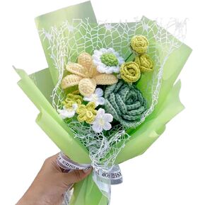 Handmade Crochet Rose Daisy Forget-Me-Not Bouquet, Knitted Artificial Forever Flowers with Exquisite Wrap, Gift to Girlfriend Mom Women, Perfect for Valentines, Home Decor, Celebration