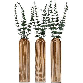 Wood Wall Vase for Dried Flowers and Faux Greenery, 3 Pack Wooden Wall Planter Farmhouse Wall Decor for Living Room Bedroom Bathroom