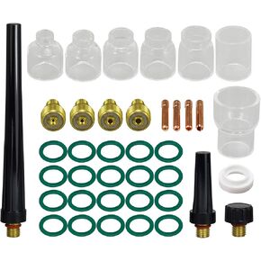 RIVERWELD TIG Gas Lens Collet Body 13N21 45V42 (.040" & 1mm) 13N22 45V43 (1/16" & 1.6mm) 45V44 13N23 (3/32" & 2.4mm) 45V45 13N24 (1/8" & 3.2mm) Glass Cup #4 ~ #12 WP 9 20 25 TIG Welding Torch 39pcs