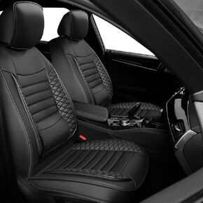 Car Seat Covers Full Set, 5 Seats Universal Waterproof Leather Vehicle Cushion for Automotive Front and Rear, Protectors Fit for Most SUV Truck Sedans Pick-up, Airbag Compatible Black+Red