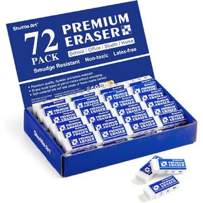 Erasers, Shuttle Art 72 Pack Premium Erasers Bulk, White Erasers Classroom Set for Kids Teachers as School and Office Supplies