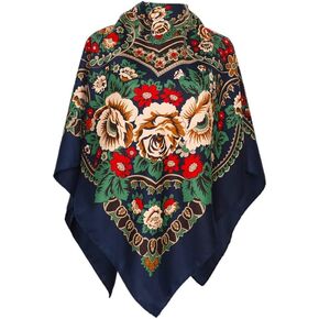 Russian Babushka Women's Scarf Shawl Wrap Oversized Traditional Retro Ukraine Style Square Scarfs（47inx47in)