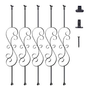 VEVOR Staircase Metal Balusters, 44'' x 1/2" Galvanized Steel Decorative Banister Spindles, 10 Pack Deck Baluster with Hollow Double Baskets, Spiral Stair Railing with Shoes & Screws