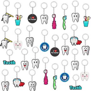 28Pcs Tooth Keychain Dental, Dental Assistant Gifts Tooth Shape Keychain, Dental Gift for Dental Students Office Staffs Dental Assistants 14 Styles