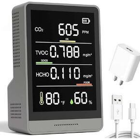 5-in-1 Professional Indoor Air Quality Monitor Indoor Portable CO2 Monitor | Temperature | Formaldehyde Detector | Humidity TVOC | Air Quality Tester - Confined Space Clean Air Monitor