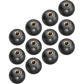 METALLIXITY Threaded Ball Knobs (25mm/0.98") 12Pcs, Plastic Ball Lever Knob with M6 Female Thread Brass Insert - for Machine Handle Tool Replacement, Black