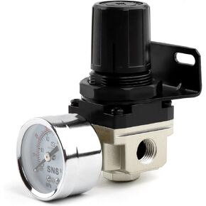 SNS Low Pressure Air Regulator Air Compressor Pressure Regulator With Bracket and Gauge Female Thread 1/4 NPT Adjustable AR2000-N02 (0-40 PSI)