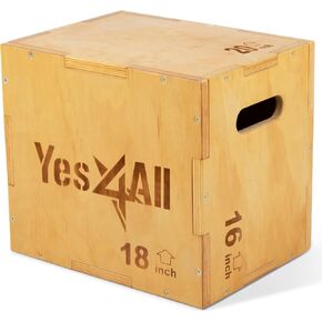 Yes4All 3 in 1 Wooden Plyo Box - Holds Up to 450lbs - Versatile Plyometric Jump Box for Home Gym and Outdoor Workouts