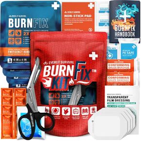 EVERLIT BurnFix Kit | Sterile Hydrogel Burn Dressings, Burn Gel, Waterproof Bandages, Wound Dressing, Gauze & Shears | 30pcs Burn Care First Aid Instant Cooling, Soothing & Relief | FSA/HSA Eligible