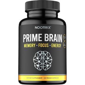 Prime Brain Supplements for Memory and Focus for Cognitive Health | Lions Mane Supplement w/Sunflower Lecithin Phosphatidylserine,L Theanine,Vitamin B12,Cats Claw -90 Nootropic Vegan Capsules