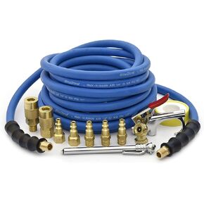 BluBird Lightest, Strongest, Most Flexible Rubber Air Hose 12 Pc Kit, Field Repairable Ends (FastFix) 1/4" x 50' (BB1450-FF-KIT2)