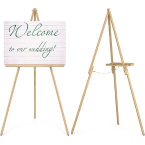 Wooden Art Easel Stand - 63" Portable Tripod Wood Artist Easel - Adjustable Floor Poster Stand for Painting, Display Show, Wedding - Brown