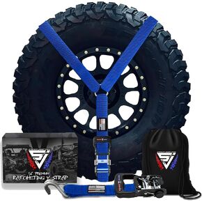 Y Strap for Spare Tire - Heavy Duty Spare Tire Strap for UTV, Offroad Accessories & Roof Rack, 3 Way Ratchet Strap Tie Down- 1.6" Wide, Can Secure Up to 40" Tire by Straight Jacket Crew (Black)