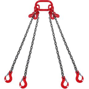VEVOR Chain Sling, 1/4 inch x 5 ft Lifting Chains with Hooks, G80 Engine Chain Hoist Lifts, 6600 lbs/3 Ton Lifting Sling Chains for Engine Hoist, Engine Lift Chain with 4 Leg Grab Hooks and Adjusters