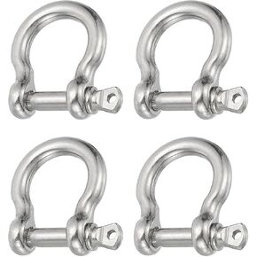 PATIKIL Screw Pin Shackle 5mm 3/16" 353lb, 4Pcs 304 Stainless Steel Forged Bow Shackle Marine Grade for Chains Wire Rope Outdoor, Silver