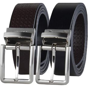 Calvin Klein Men's Two-in-One Reversible CK Plaque Logo Dress Belt