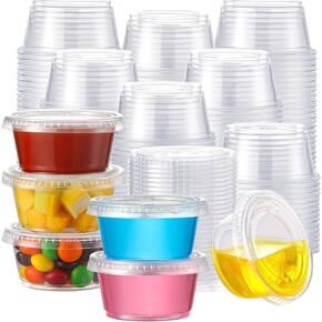 AOZITA 120 Sets - 2 oz Portion Cups, Jello Shot Cups with Lids, Small Plastic Containers with Lids, Airtight and Stackable Souffle Cups