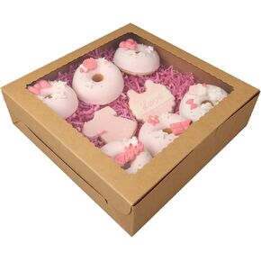 12pcs 9x9x2.5 Inches Brown Pie Box Bakery Boxes with Window Cookie boxes Treat Boxes Dessert Boxes Donut Boxes Muffin Boxes for Pastry Candy Small Cake Cupcake for Gift Giving Party