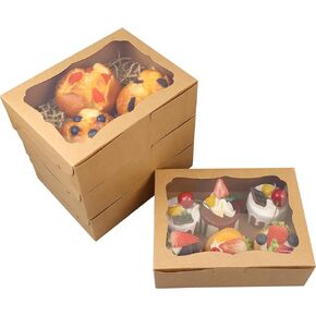 20pcs 8x6x2.5 Inches Brown Bakery Boxes with Window Cookie boxes Treat Boxes Dessert Boxes Donut Boxes Muffin Boxes for Pastry Candy Small Cake Cupcake for Gift Giving Party