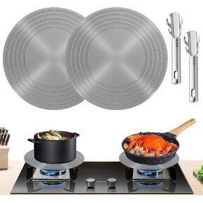 2 Pack Gas Stove Heat Diffuser Plate, Round Fast Defrosting Tray Aluminum Non-Stick Coating Cookware Simmering Thawing Plate Conduction Multifunctional, Flame Guard Protection Stovetop (9.3 inch)