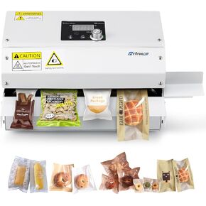 Automatic Band Sealer Continuous Heat Bag Sealing Machine, Heavy Duty Horizontal Bag Sealing Machine with Temp&Speed Adjustment, for Kinds of Heat Sealable Bags, Desktop White