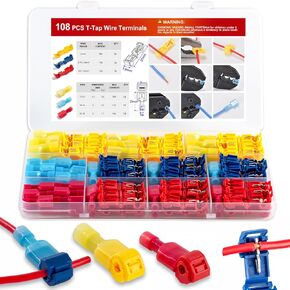 108 Pcs T-Tap Wire Connectors Kit, Quick Wire Splice Connectors, Self-Stripping Electrical Connectors Kit, Nylon Fully Insulated Male Wire Terminals for Automotive Wire Tap (22-10 AWG)