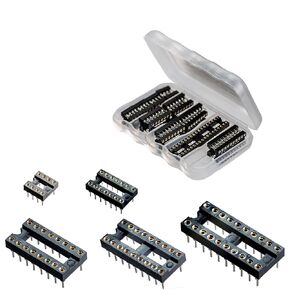 20 in 1 Plated DIP Sockets kit,Round Hole Round Pin,Breadboard and PCB Compatible,for OP-AMP IC, MCU Straight Socket .Covers 5 Common Types:DIP8,DIP14,DIP16,DIP18,DIP20