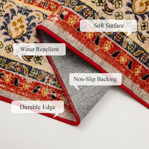 Washable Area Rug,Indoor Vintage Living Room Carpet,Soft,Low Pile,Non Shedding, Easy Clean,Machine Wash,Non Slip Soft Large Rug Bohemian for Bedroom,Entry Throw Carpet Stain Resistance in Saudi Arabia