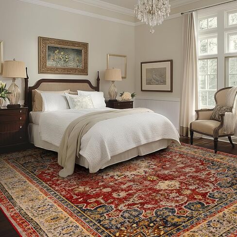 Washable Area Rug,Indoor Vintage Living Room Carpet,Soft,Low Pile,Non Shedding, Easy Clean,Machine Wash,Non Slip Soft Large Rug Bohemian for Bedroom,Entry Throw Carpet Stain Resistance in Saudi Arabia
