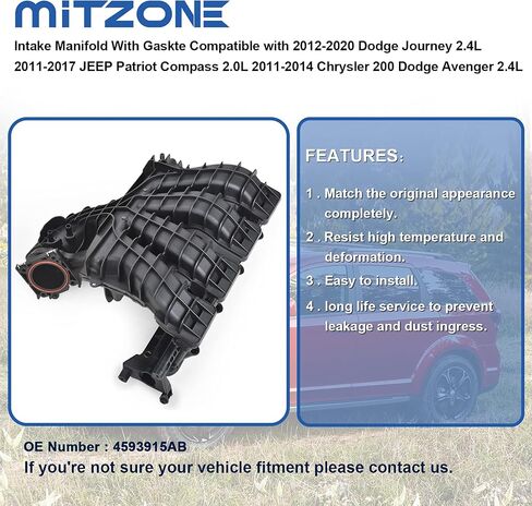 Intake Manifold w/Runner Control Valve & Air Pressure Sensor Compatible with 09-17 Dodge Journey Avenger/Jeep Compass Patriot/Chrysler Sebring 1.8L 2.0L 2.4L Part# 4884495AK 4884495AH 911-902 in Saudi Arabia