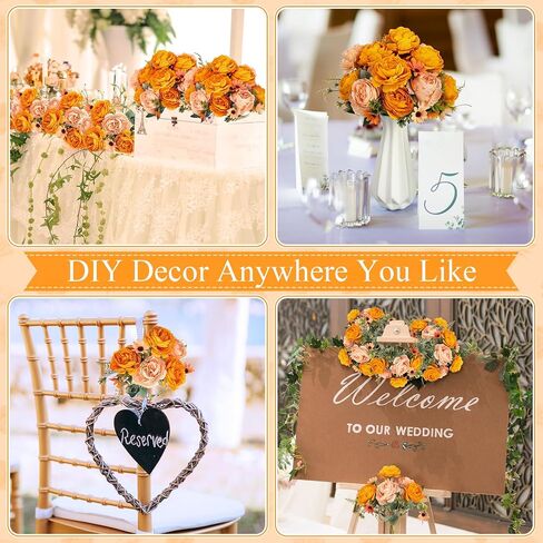 8 Pack Artificial Peony Silk Flowers Fake Peonies Vintage Wedding Bouquets Faux Flowers for Bride Wedding Home Birthday Arrangement Table Decoration (Orange) in Saudi Arabia