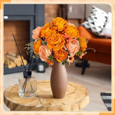 8 Pack Artificial Peony Silk Flowers Fake Peonies Vintage Wedding Bouquets Faux Flowers for Bride Wedding Home Birthday Arrangement Table Decoration (Orange) in Saudi Arabia
