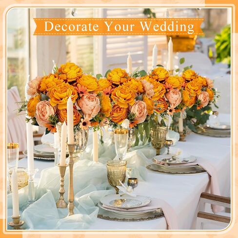 8 Pack Artificial Peony Silk Flowers Fake Peonies Vintage Wedding Bouquets Faux Flowers for Bride Wedding Home Birthday Arrangement Table Decoration (Orange) in Saudi Arabia