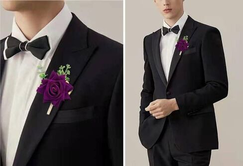 Ciandid Purple Rose Groom Boutonniere & Bride Wrist Corsage Set of 2, Artificial Flowers for Wedding Ceremony Party Prom in Saudi Arabia