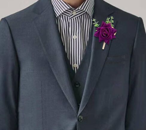 Ciandid Purple Rose Groom Boutonniere & Bride Wrist Corsage Set of 2, Artificial Flowers for Wedding Ceremony Party Prom in Saudi Arabia